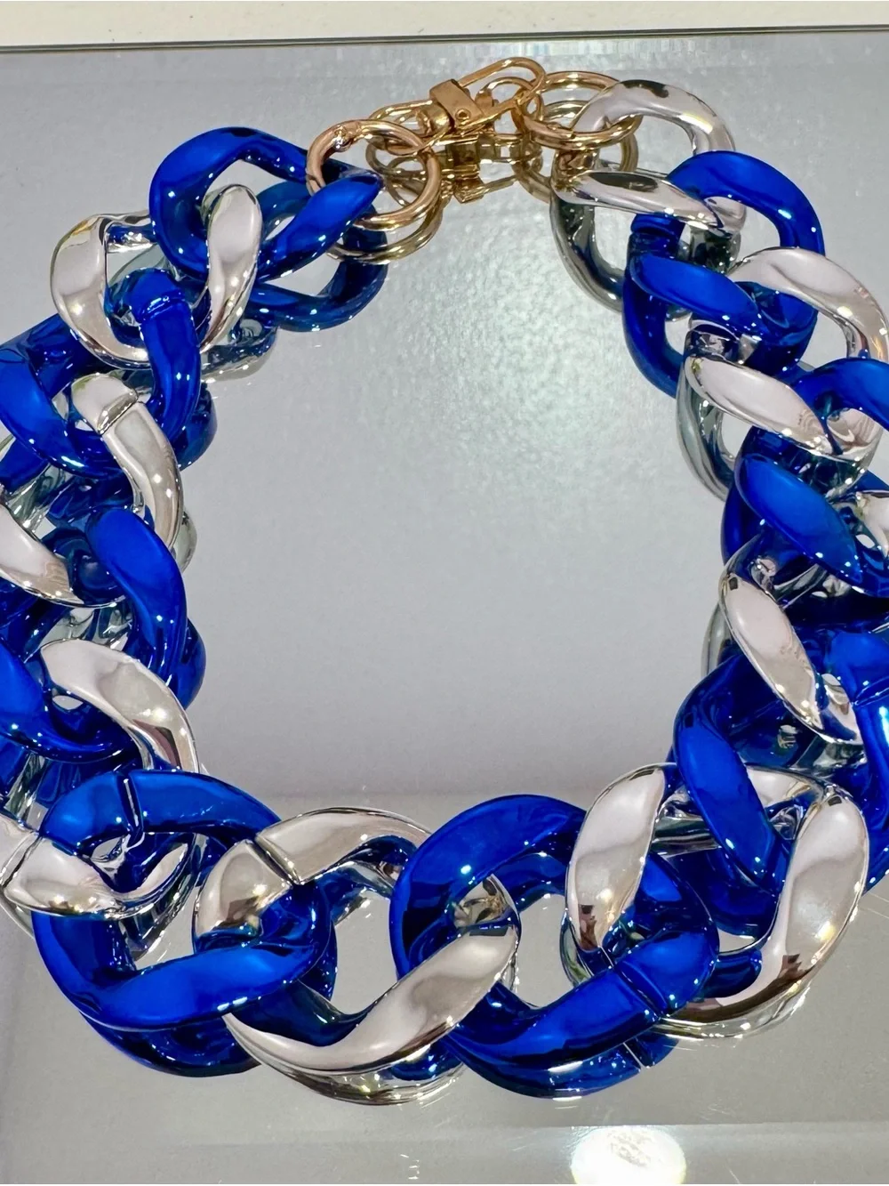 New Metallic Bold Blue & Silver Chunky Bag Chain